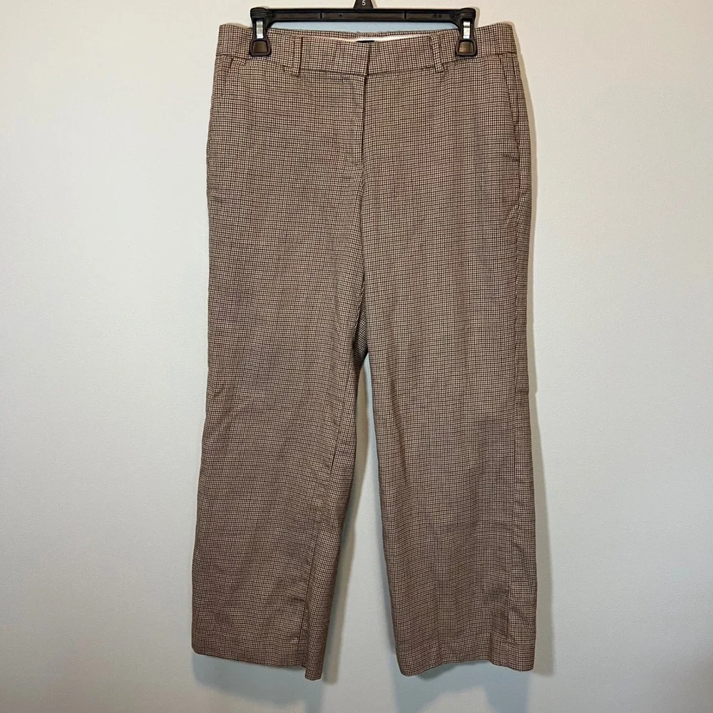 J. Crew Women's Brown Houndstooth Straight Leg Trousers Plaid Dress Pants 6